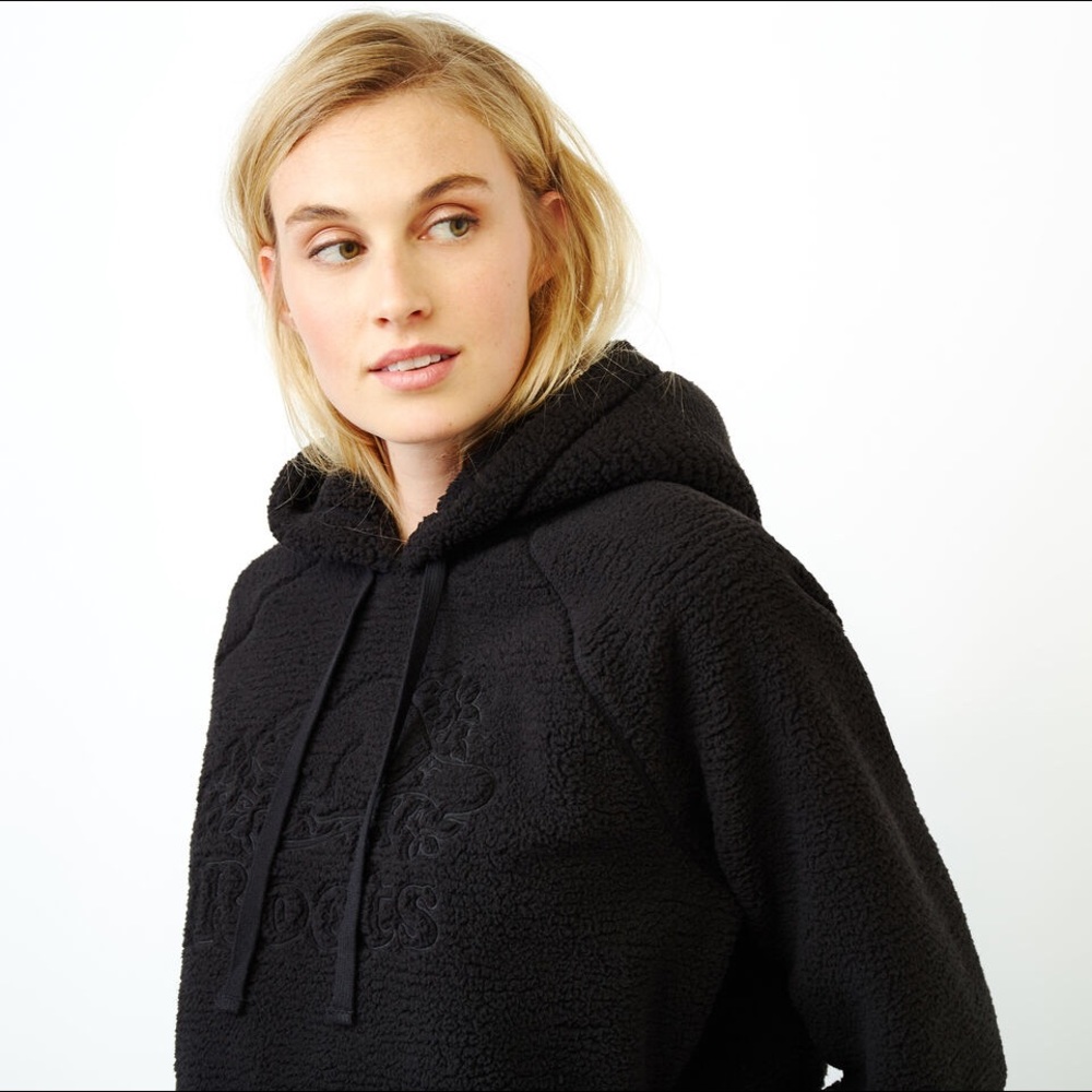 NWOT Limited Edition Roots Black Sherpa Hoodie